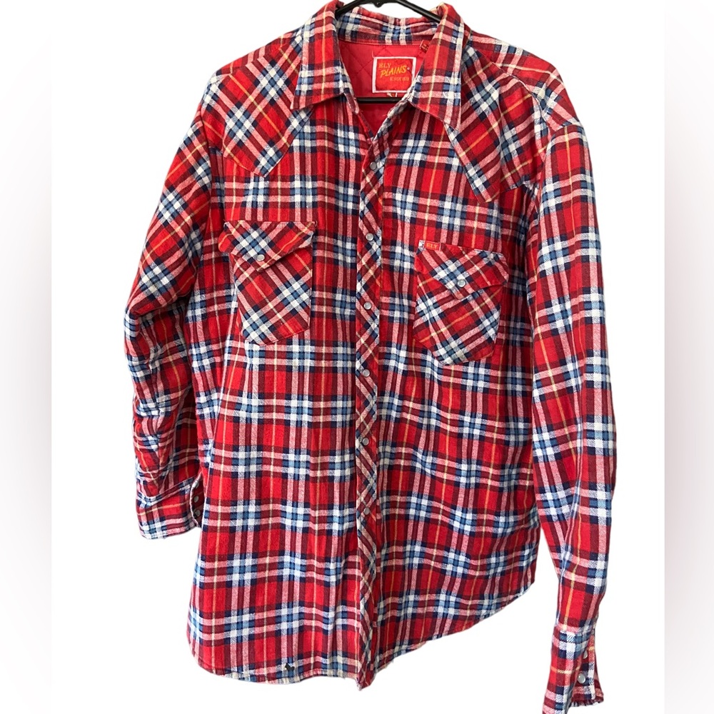 Vintage ELY Plains Quilted Warm Red Plaid Pearl Snap Button Down Shirt Men’s XL